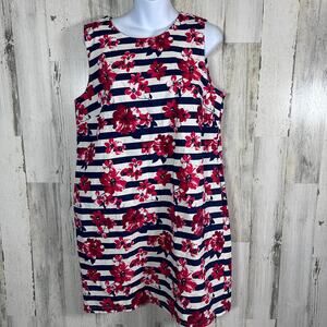 Tabitha Webb Navy White Stripe Floral Dress – Magenta Pink Print – Size 12 NWT